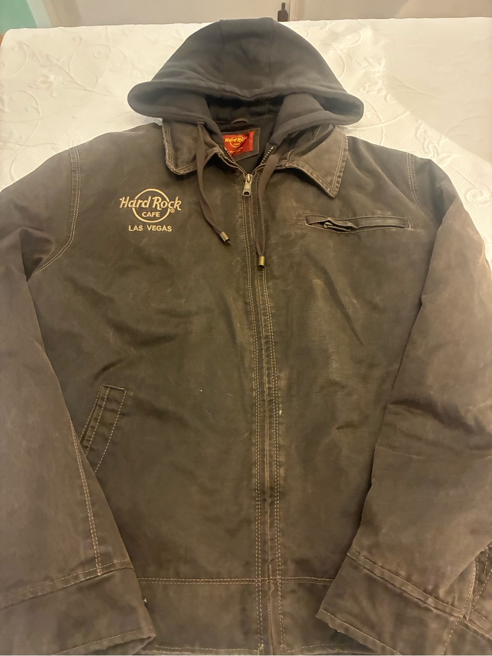 Vintage Hard Rock Cafe Las Vegas Men's Brown Hooded Field Jacket
